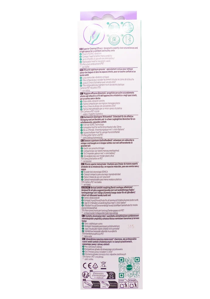 BROSSE A DENTS GUM SONIC ORTHO SOFT 3 dos sonic violette brosse a dent