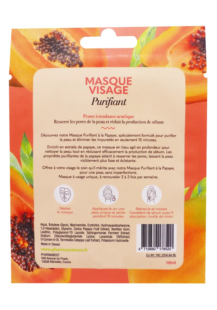 PHARMASCIENCE MASQUE PURIFIANT VISAGE PAPAYE 3 masque visage purifiant dos pharmascience