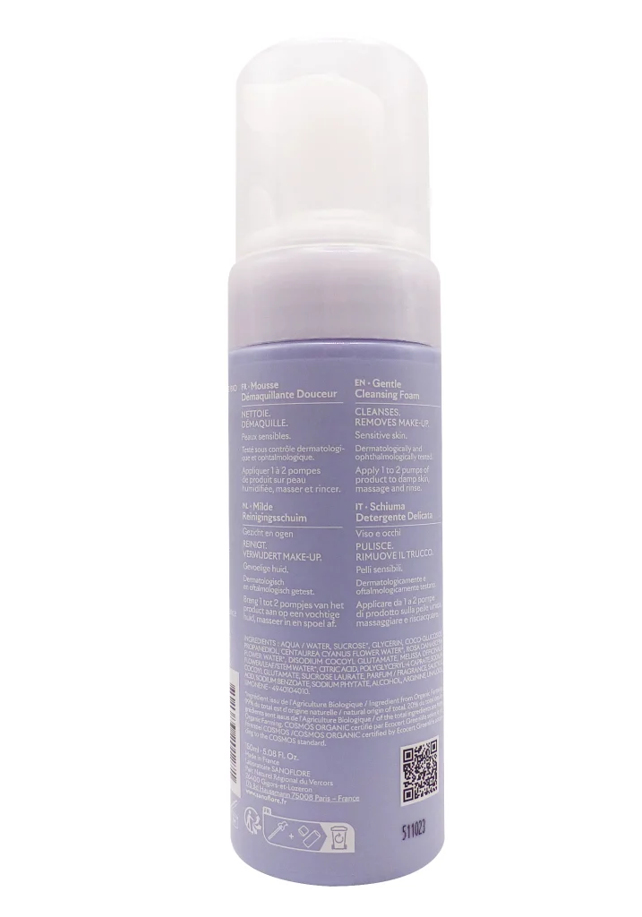 SANOFLORE HYDRA CIANA MOUSSE DEMAQUILLANTE DOUCEUR 150ML 3 mousse demaquillante sanoflore