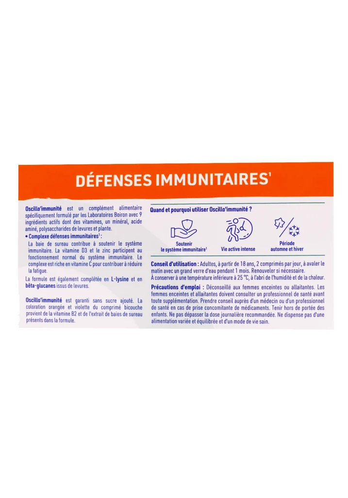 BOIRON OSCILLO IMMUNITE 60 COMPRIMES BICOUCHES 3 oscillo immunite dos