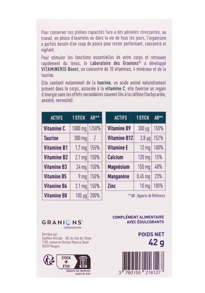 GRANIONS VITAMINERIS BOOST 1000MG 10 STICKS 3 vitamineris boost dos