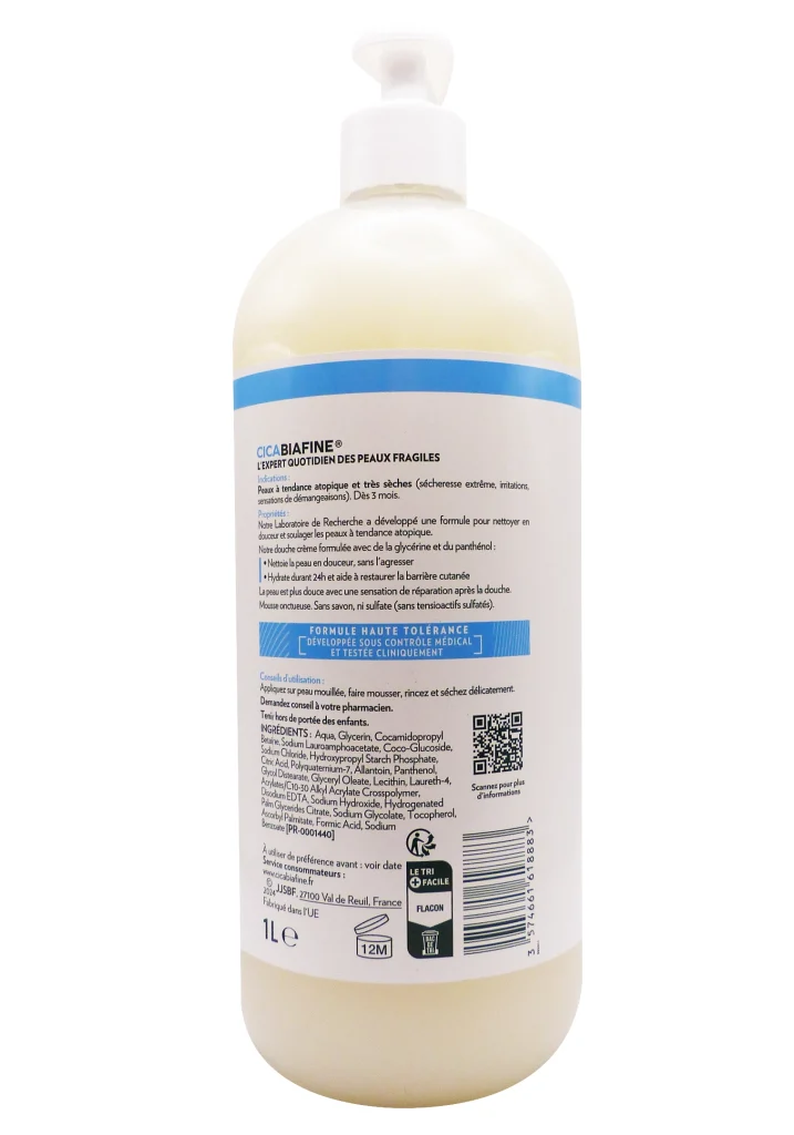 CICABIAFINE CREME DOUCHE ANTI-IRRITATIONS APAISANTE 1L 3 cicabiafine dos 1L