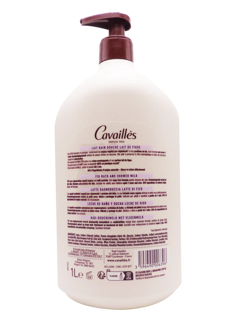 ROGE CAVAILLES GEL BAIN DOUCHE LAIT DE FIGUE 1L 3 dos 1 L cavailles