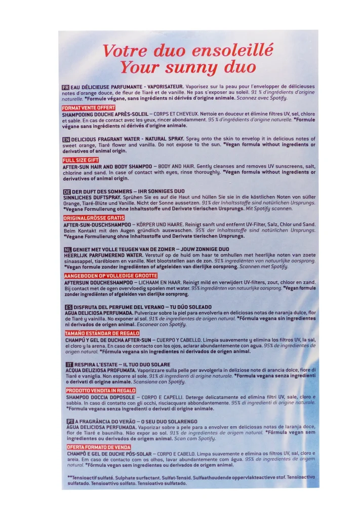 NUXE SUN EAU DELICIEYSE PARFUM 100ML ET SHAMPOOING DOUCHE APRES SOLEIL 200 ML OFFERT 3 dos coffret nuxe ete