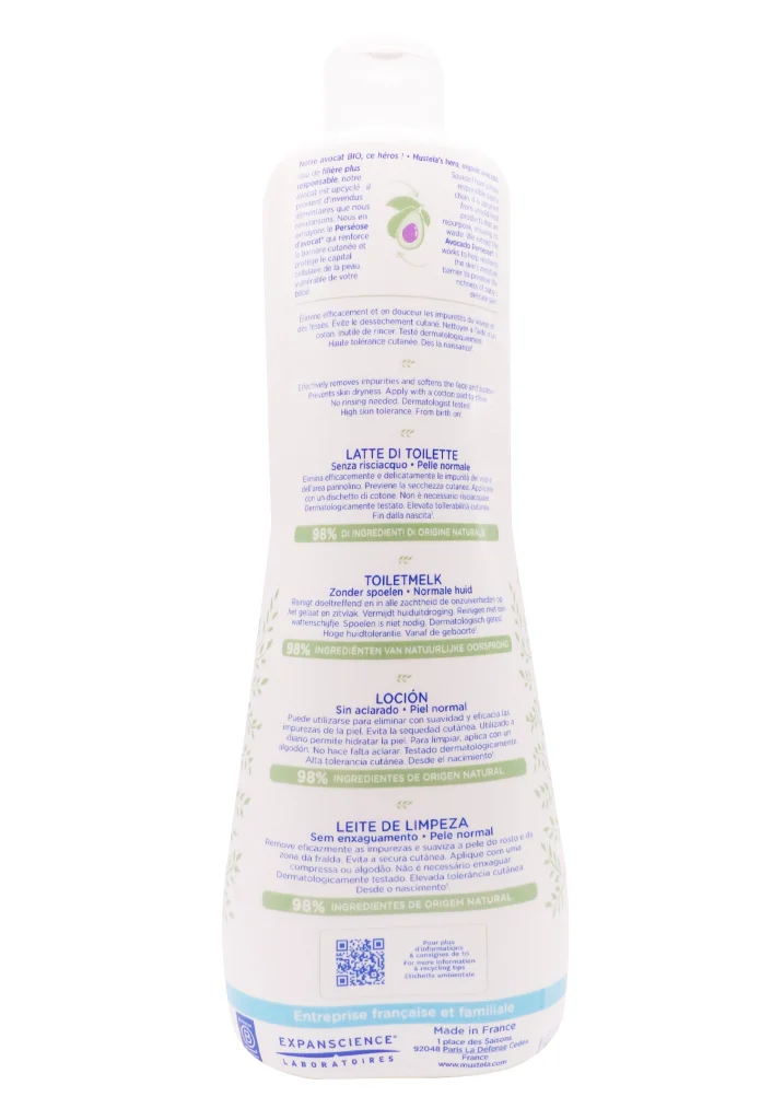 MUSTELA LAIT TOILETTE SANS RINCAGE 750ML 3 dos lait de toilette pour bebe mustela