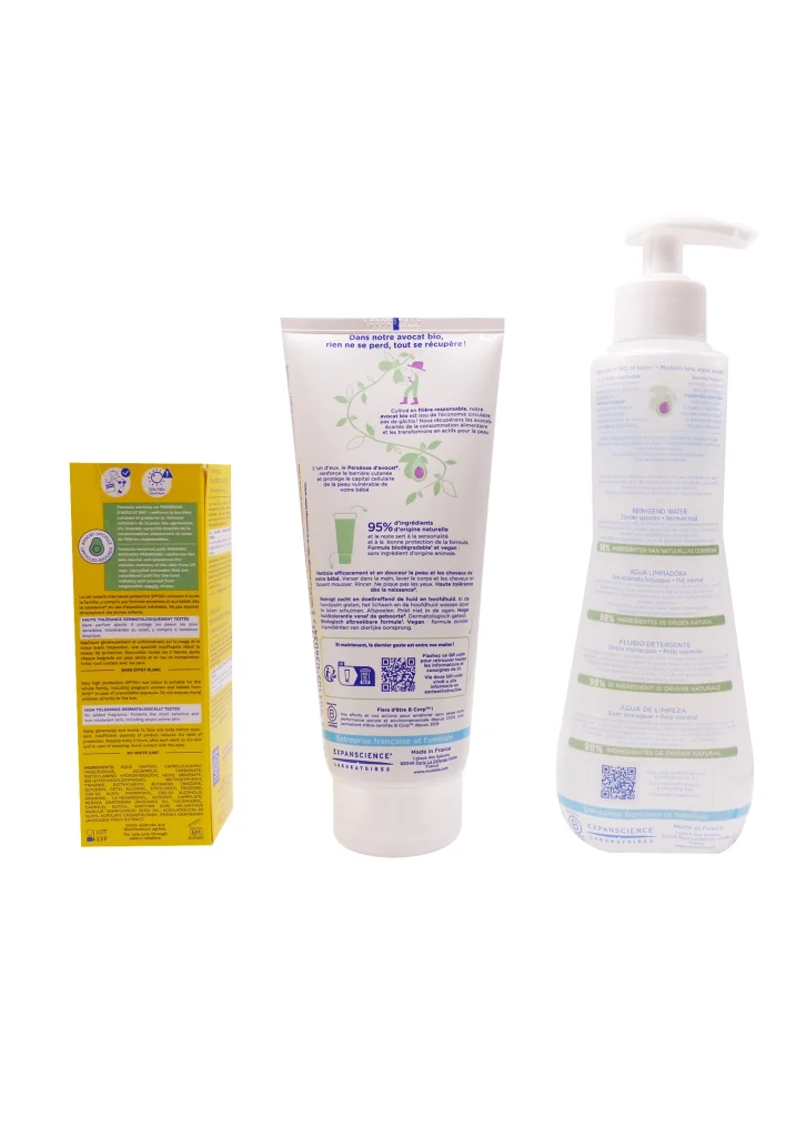 MUSTELA TROUSSE DE VACANCES BEBE 4 dos produits trousse mustela