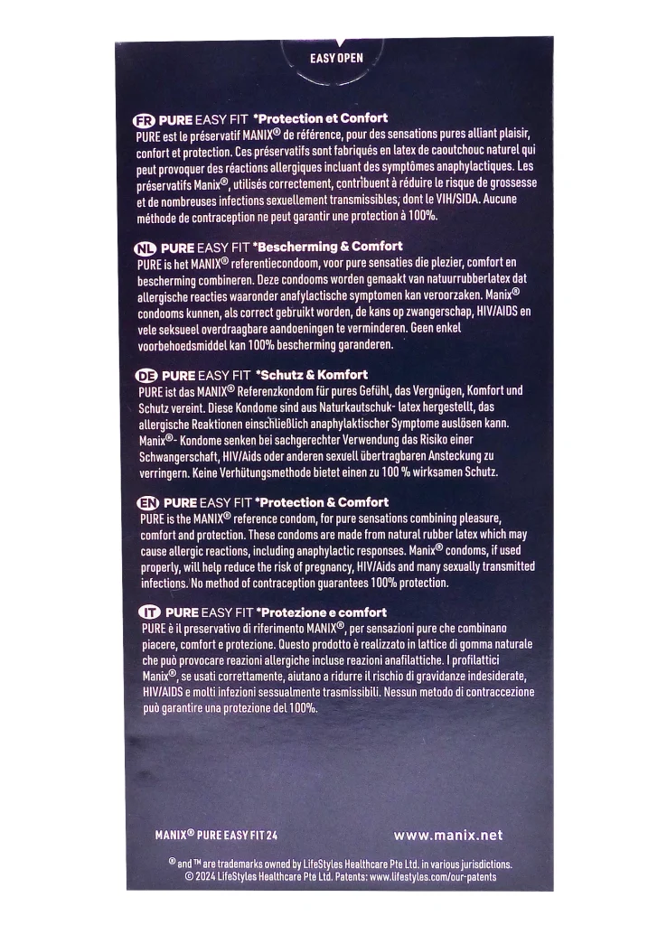 MANIX PURE EASY FIT 24 PRESERVATIFS 3 dos pure easy fit