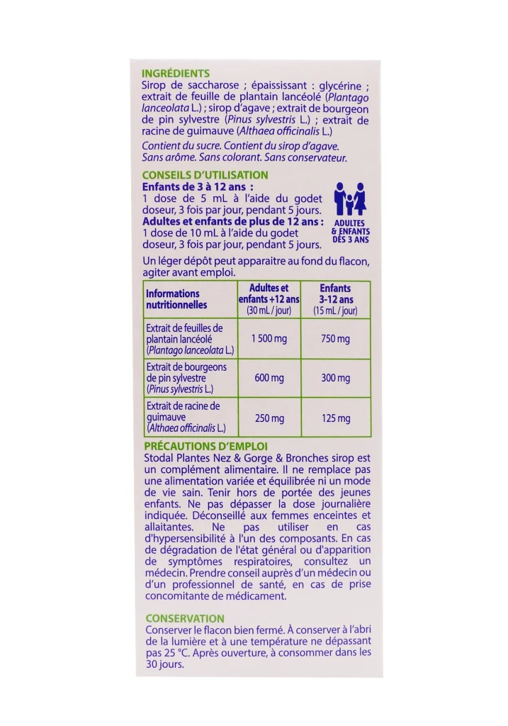 STODAL PLANTES SIROP NEZ GORGE BRONCHES 150 ML 3 dos sirop
