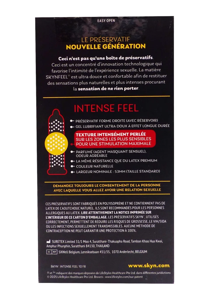 MANIX SKYN INTENSE FEEL PRESERVATIFS SANS LATEX 10 PRESERVATIFS 3 dos skin intense