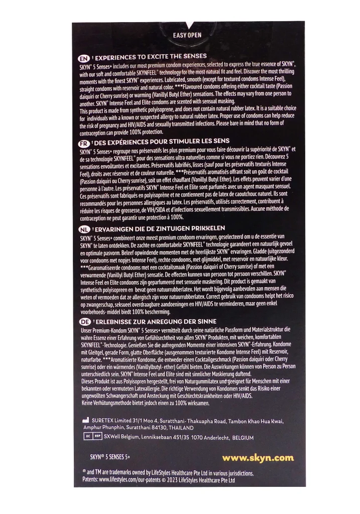 SKYN 5 SENSES+ 5 PRESERVATIFS 3 dos skyn 5 sens