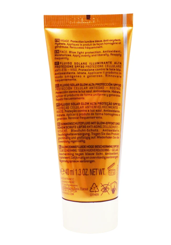 NUXE SUN FLUIDE SOLAIRE BONNE MINE SPF30 40ML 4 dos solaire visage nuxe