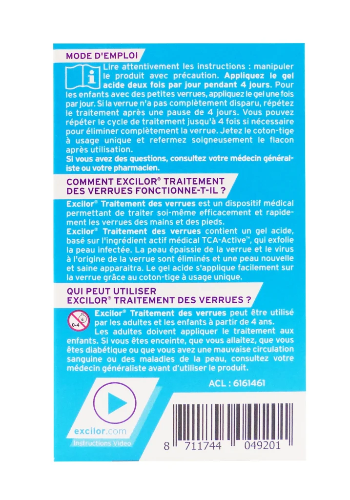 EXCILOR TRAITEMENT DES VERRUES ACIDE 4ML 3 dos stylo cryo