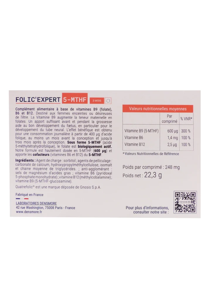FOLIC'EXPERT 5-MTHF 90 COMPRIMES 3 folic expert dos