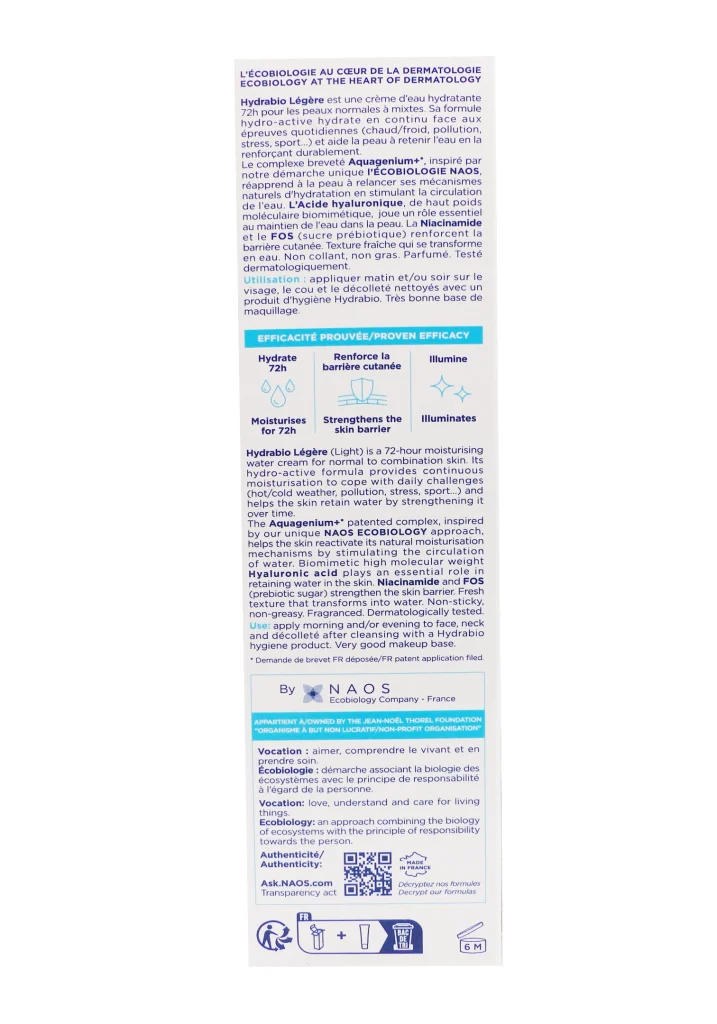 BIODERMA HYDRABIO CREME LEGERE 40ML 5 hydrabio legere dos