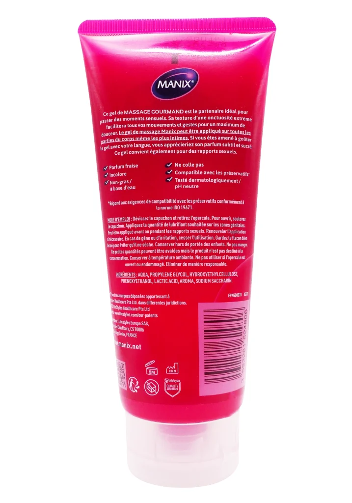 MANIX MASSAGE GOURMAND FRAISE 200 ML 3 manix massage gourman fraise dos