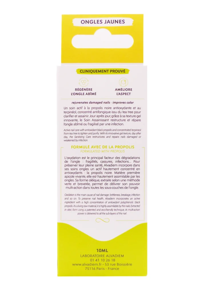ALVADIEM SOIN ASSAINISSANT ONGLES JAUNIS PAR UNE MYCOSE 10 ML 3 ongles jaunes dos alvadiem