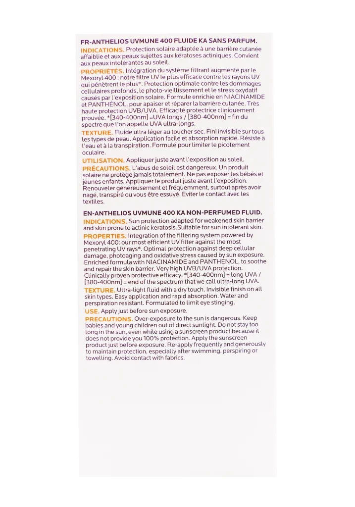 LA ROCHE-POSAY ANTHELIOS UV 400 FLUIDE KA SPF50, 50ML 5 anthelios dos