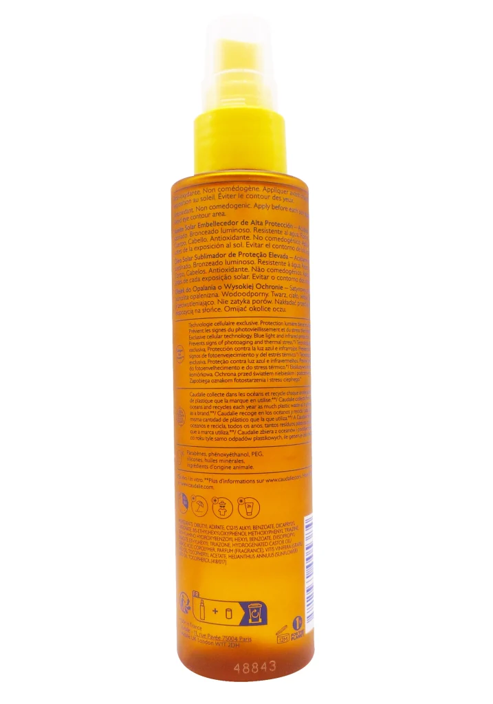 CAUDALIE HUILE SOLAIRE SUBLIMATRICE HAUTE PROTECTION SPF50, 150ML 3 dos huile solaire caudalie