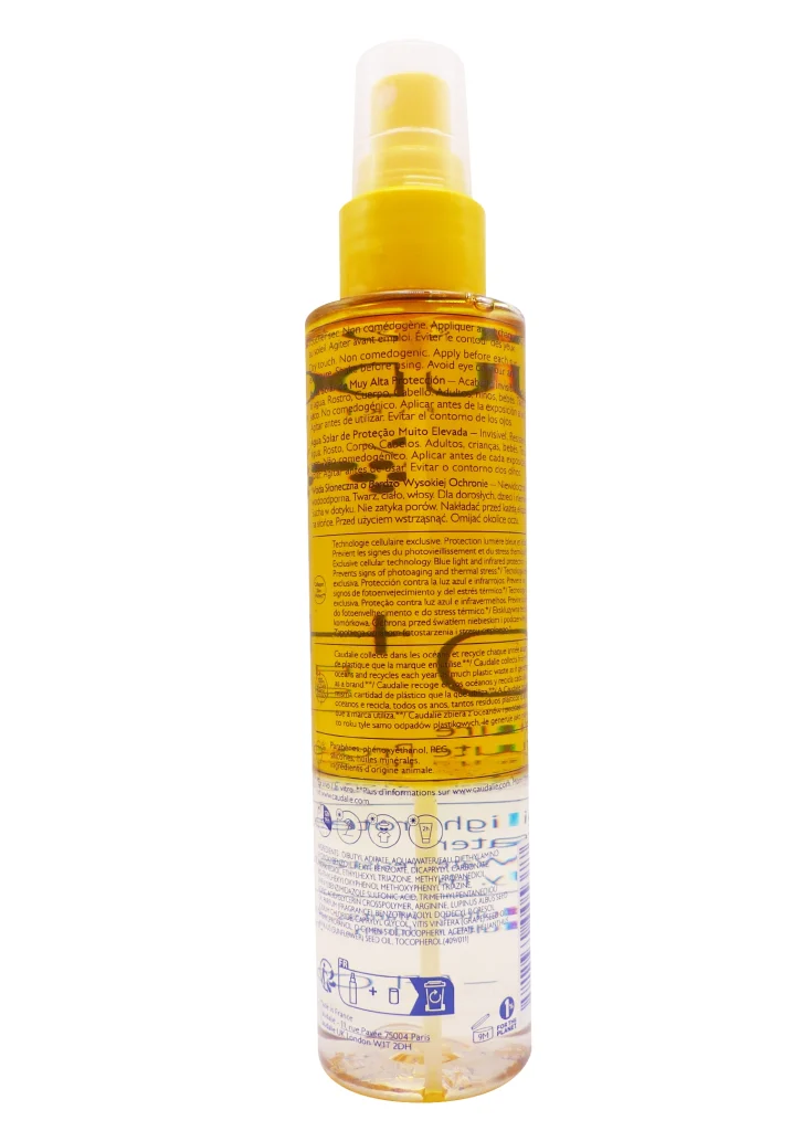 CAUDALIE EAU SOLAIRE TRES HAUTE PROTECTION SPF50+ 150 ML 3 dos spray huile solaire