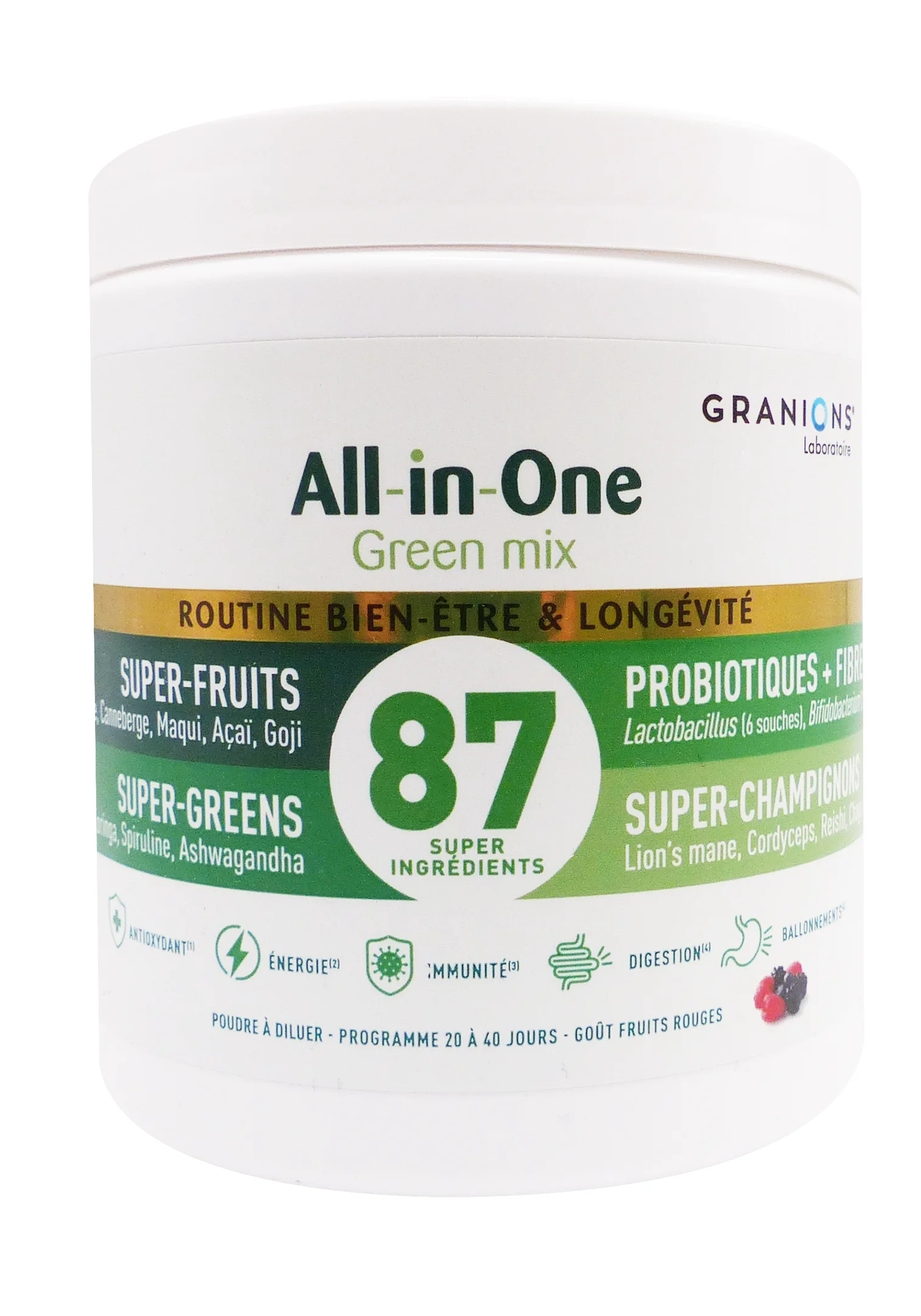 GRANIONS ALL-IN-ONE GREEN MIX 87 SUPER INGREDIENTS POUDRE 146G 1 all in one 87 super ing