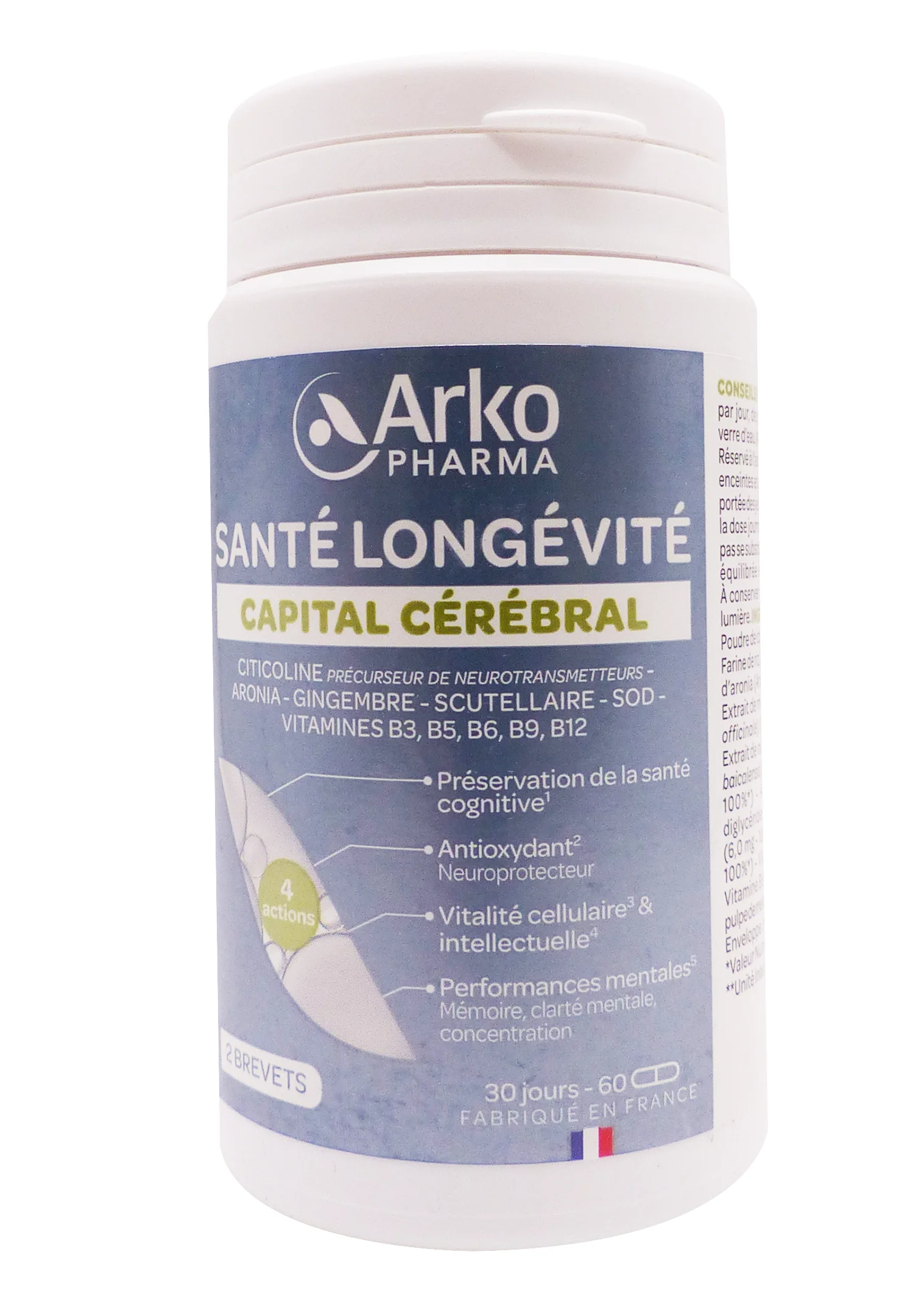 ARKOPHARMA SANTE LONGEVITE CAPITAL CEREBRAL 60 GELULES 1 arko capital cérébral