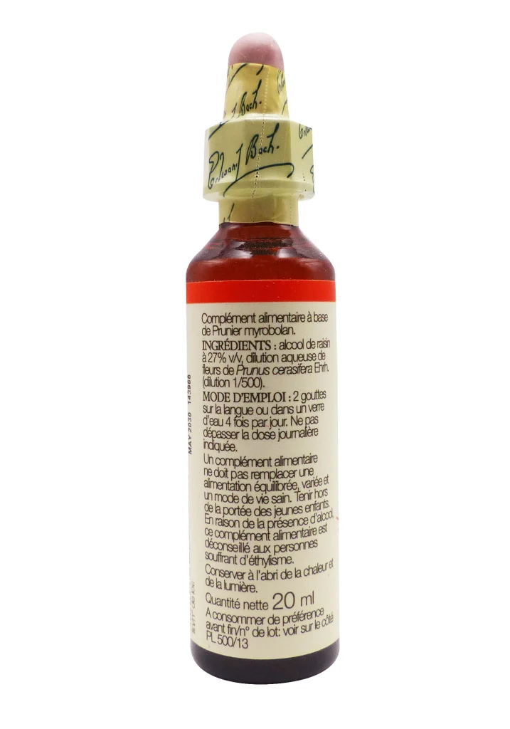 FLEURS BACH CHERRY PLUM FLACON COMPTE GOUTTE 20ML 3 dos complement 1