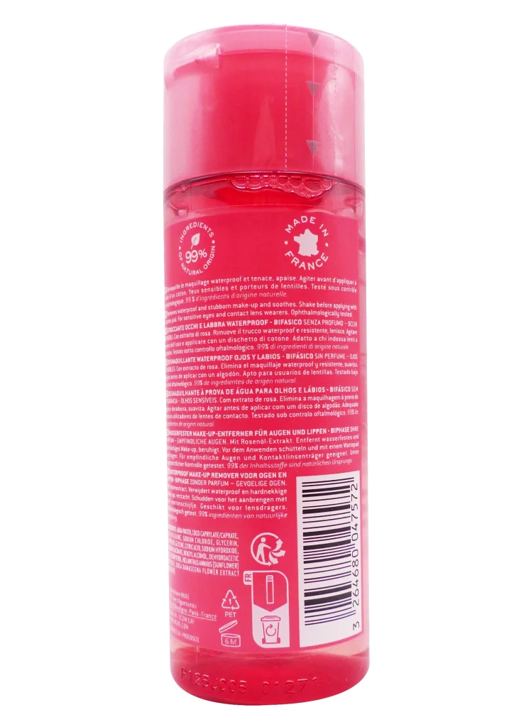 NUXE VERY ROSE DEMAQUILLANT WATERPROOF YEUX ET LEVRES 100ML 3 dos eau micellaire