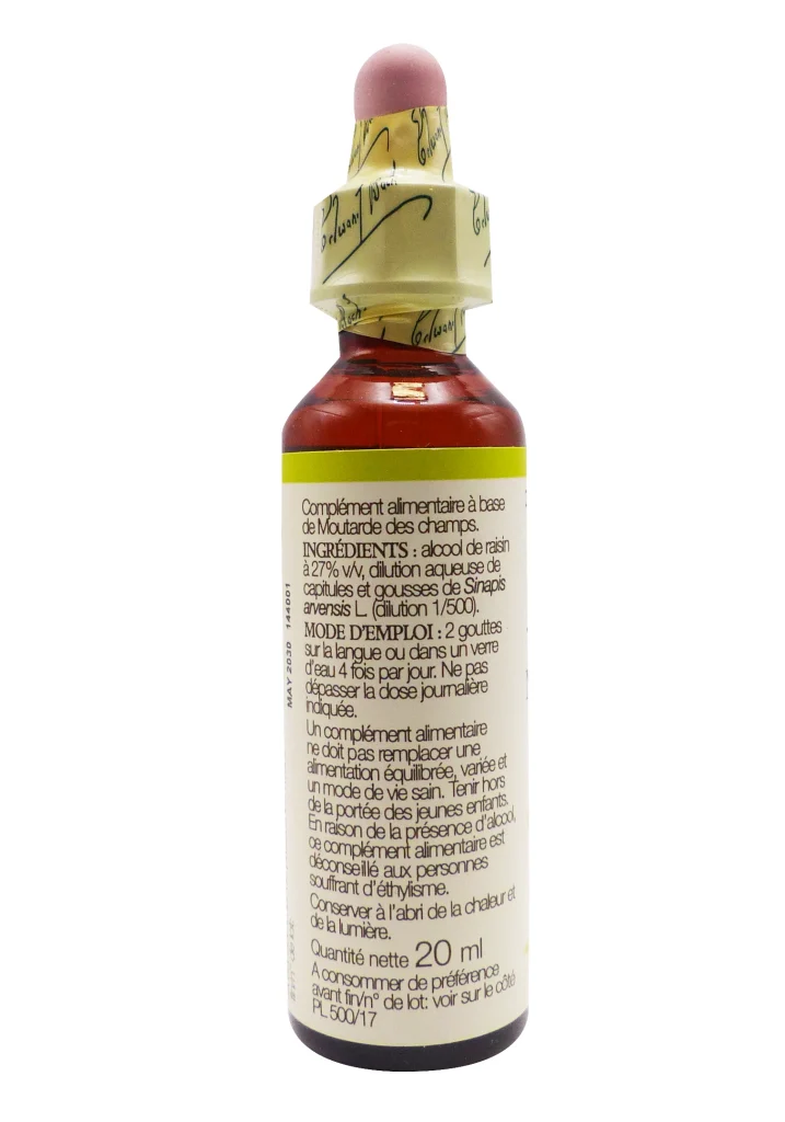 FLEURS BACH MUSTARD FLACON COMPTE GOUTTE 20ML 3 dos fleur de bach mustard