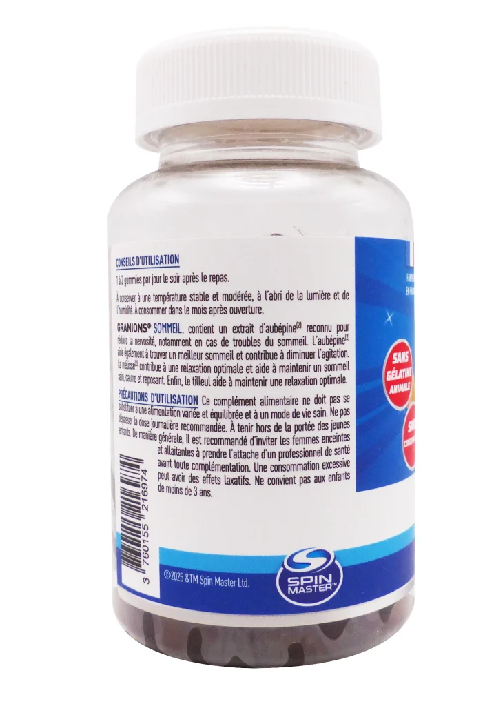 GRANIONS KID SOMMEIL PAT'PATROUILLE 60 GUMMIES SANS SUCRES GOUT ABRICOT 3 dos gummies