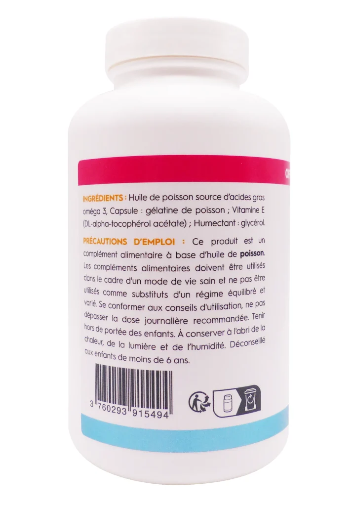 PHARMASCIENCE OMEGA 3, 180 CAPSULES 3 dos huile de poisson