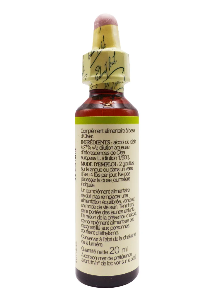 FLEURS BACH OLIVE FLACON COMPTE GOUTTE 20ML 3 dos olive