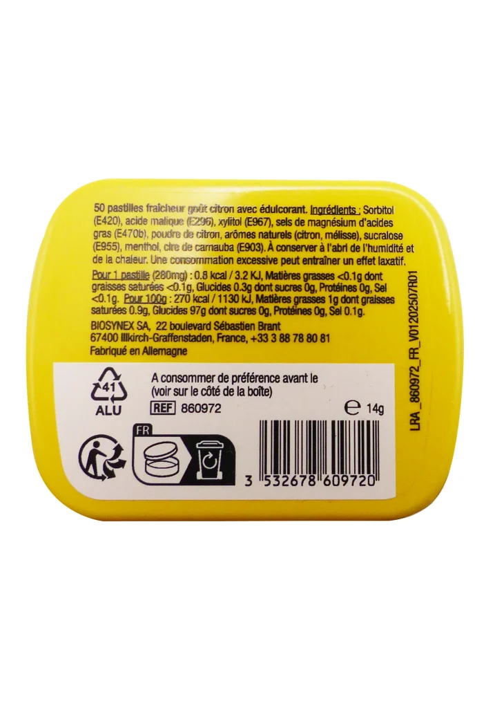 SUPERWHITE BOITE 50 PASTILLES CITRON SANS SUCRE 3 dos pastilles fraicheur
