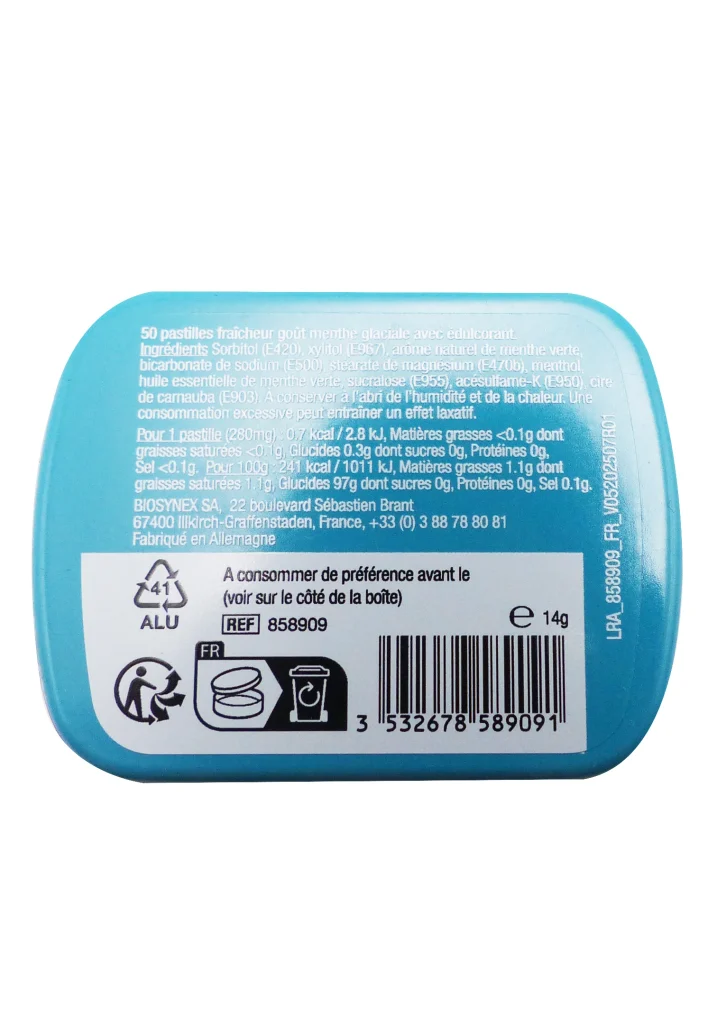 SUPERWHITE FRESH MINI MINTS MENT GLACIALE 14G 3 dos pastilles menthe fraiche