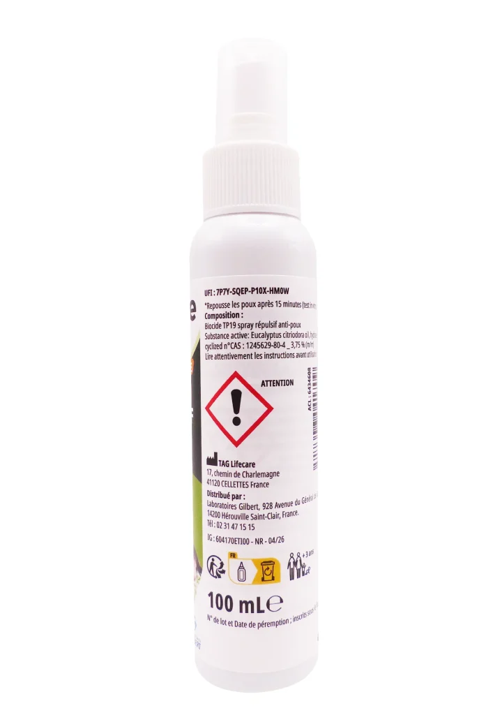 PARASIDOSE POUX & LENTE SPRAY REPULSIF CHEVEUX ET TISSUS 100 ML 3 dos poux