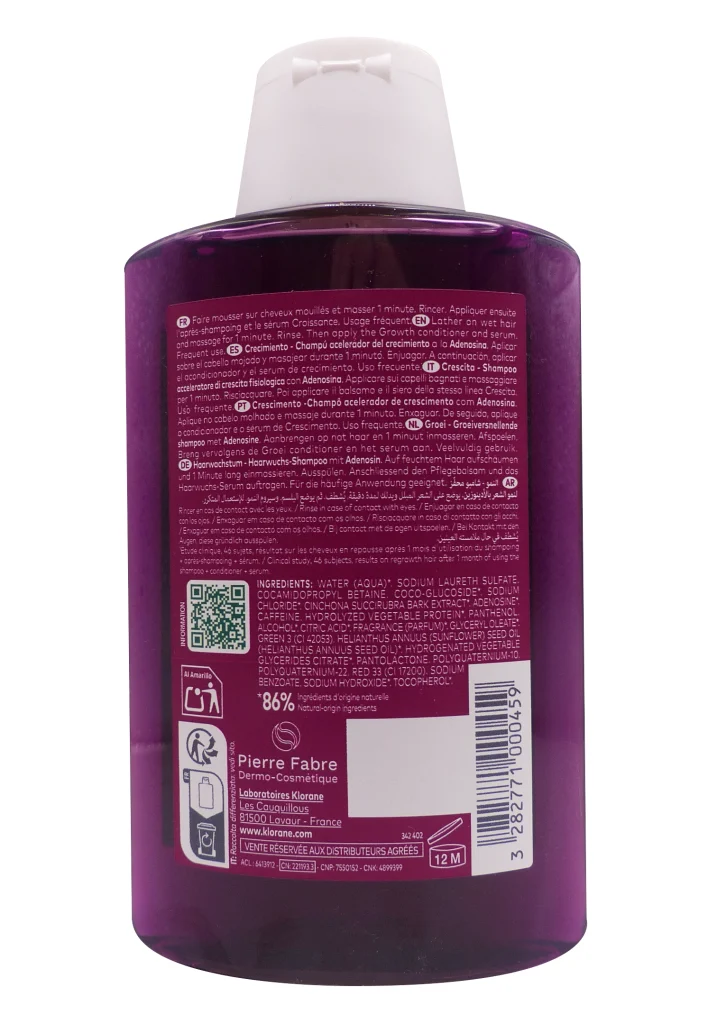 KLORANE SHAMPOING CROISSANCE 200ML 3 dos shampooing klorane