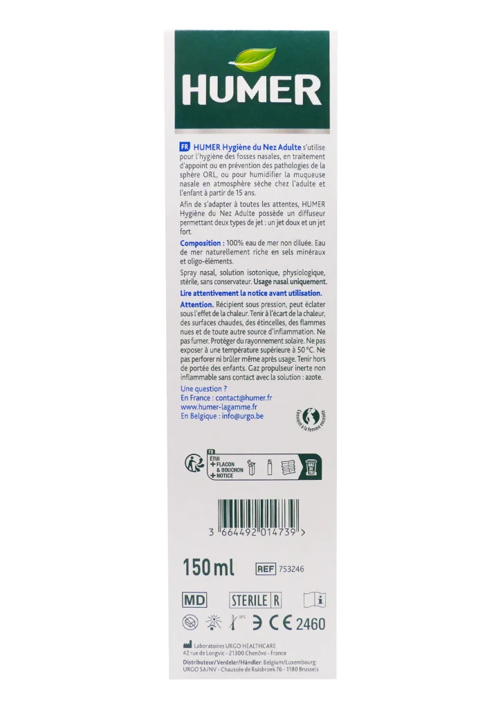 HUMER HYGIENE DU NEZ SPRAY NASAL 150 ML 3 humer dos