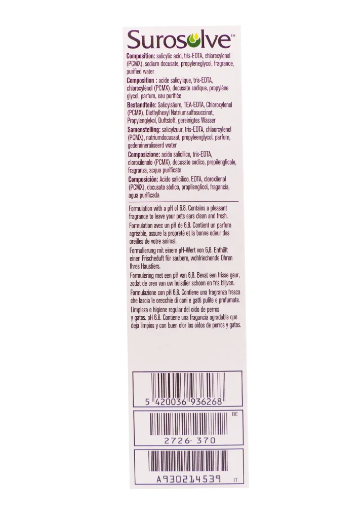 SUROSOLVE NETTOYANT AURICULAIRE 125ML 3 sursolve dos
