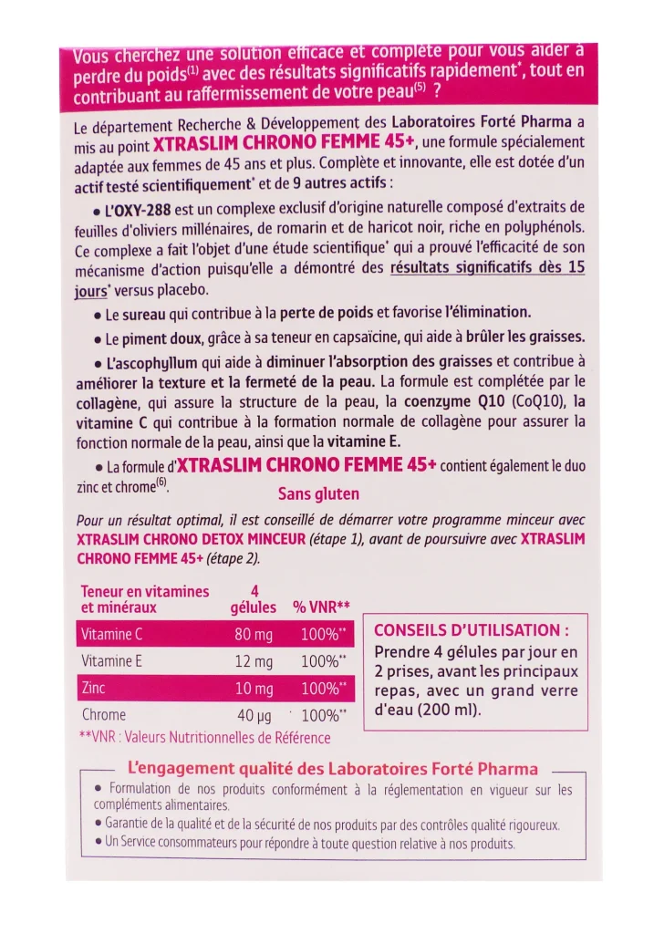 XTRASLIM CHRONO FEMME 45+ PERTE DE POIDS 60 GELULES 3 xtraslim chrono femme 45dos