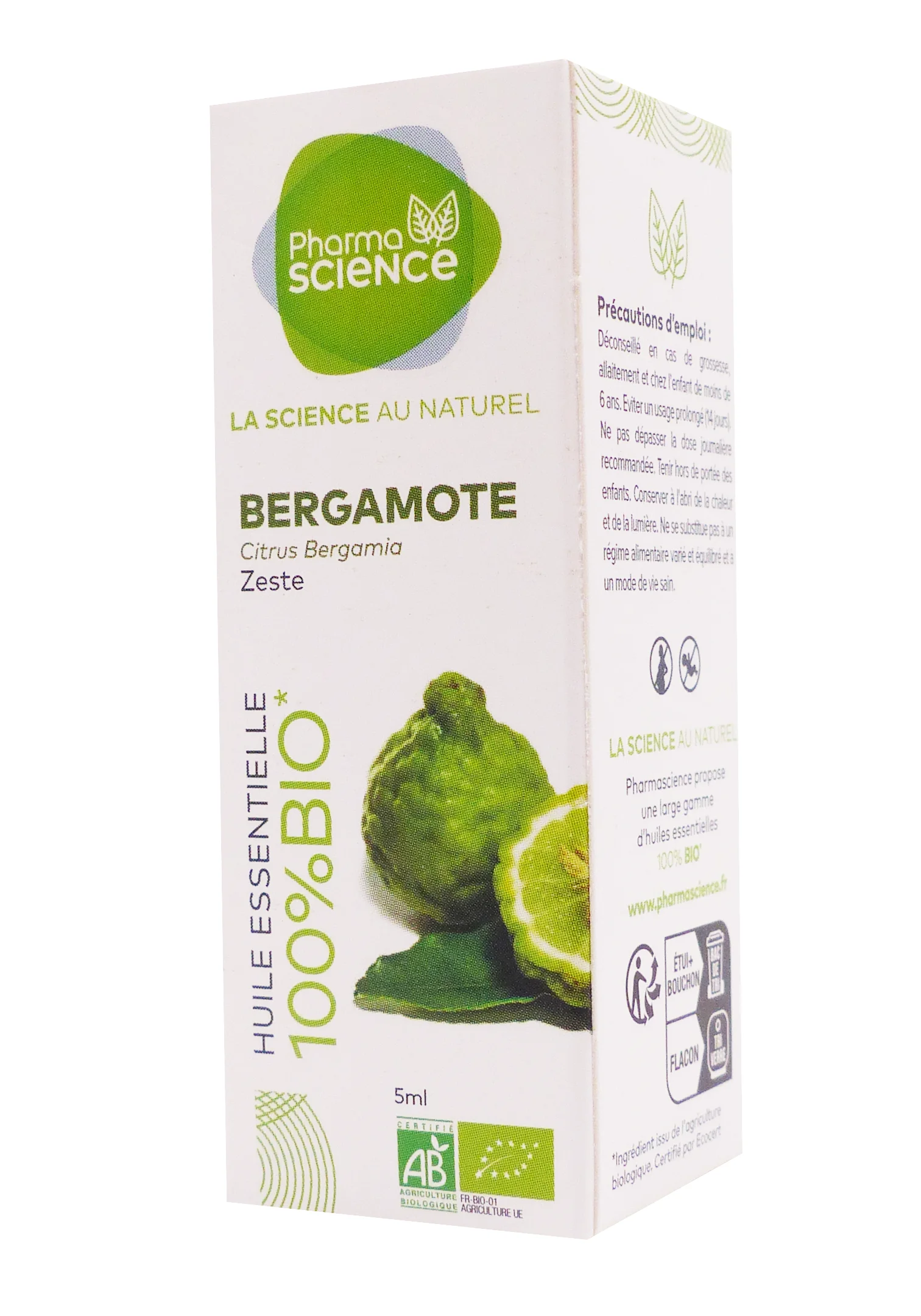 PHARMASCIENCE HUILE ESSENTIELLE BERGAMOTE BIO 5ML 1 bergamote huile essentielle