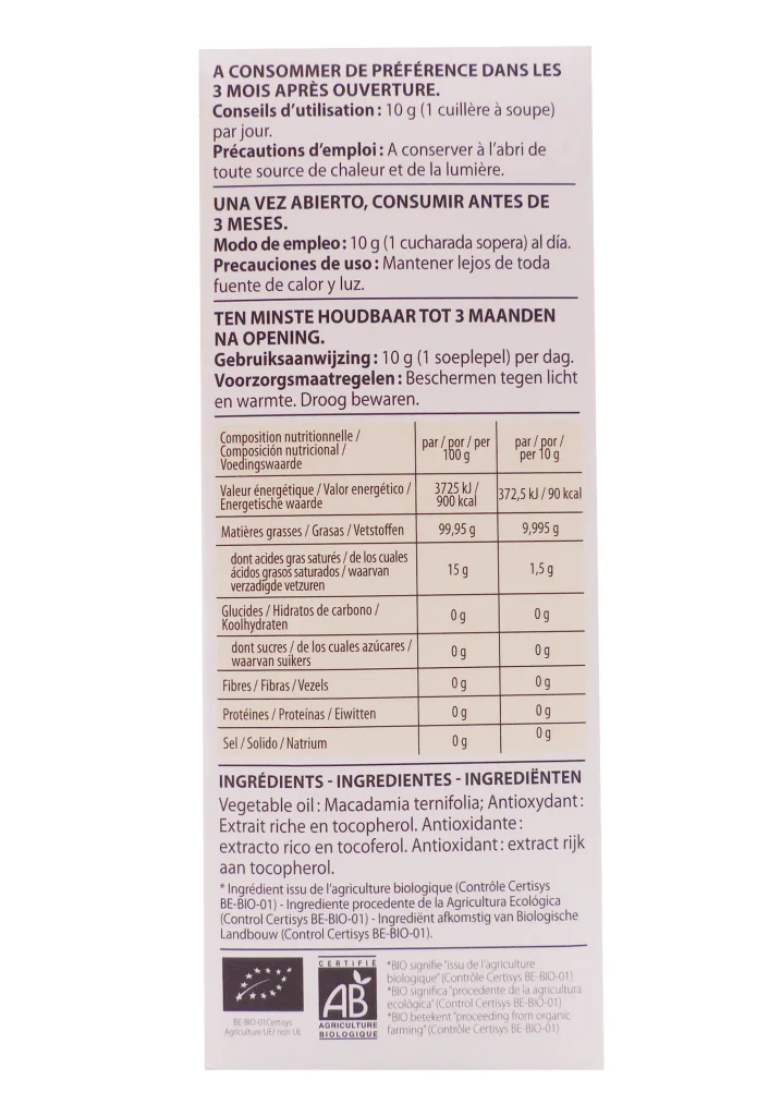 PRANAROM HUILE VEGETALE BIO MACADAMIA 50ML 5 dos huile vegetale