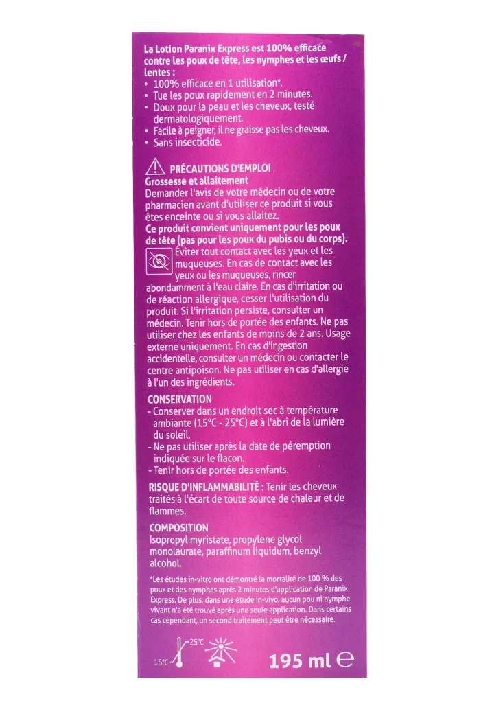PARANIX EXPRESS 2MN LOTION ANTI-POUX 195 MP + PEIGNE INCLUS 5 dos paranix