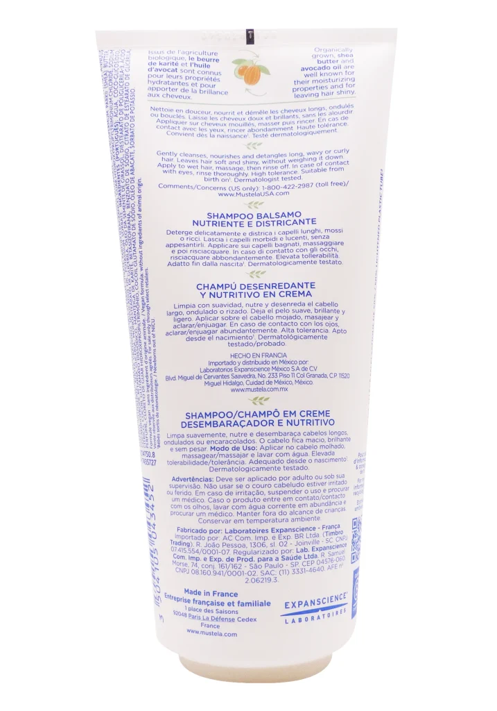 MUSTELA SHAMPOOING CREME NOURRISSANT ET DEMELANT 200ML 3 dos shampooing mustela