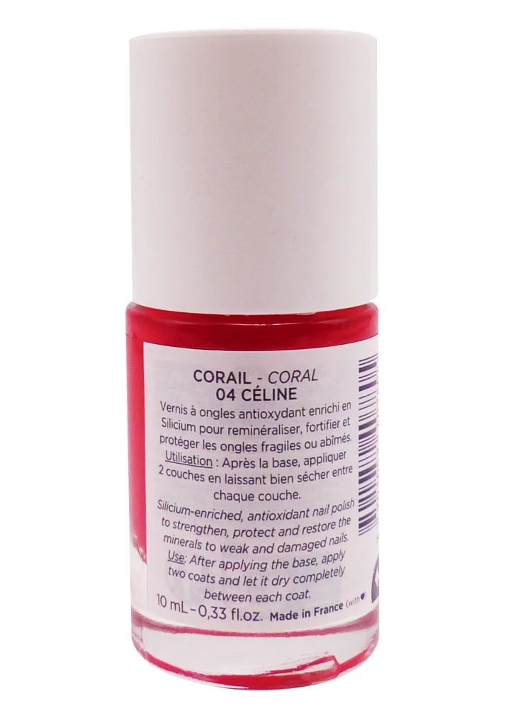 MEME VERNIS A ONGLES SILICIUM CORAIL 04 CELINE 10ML 3 dos vernis corail