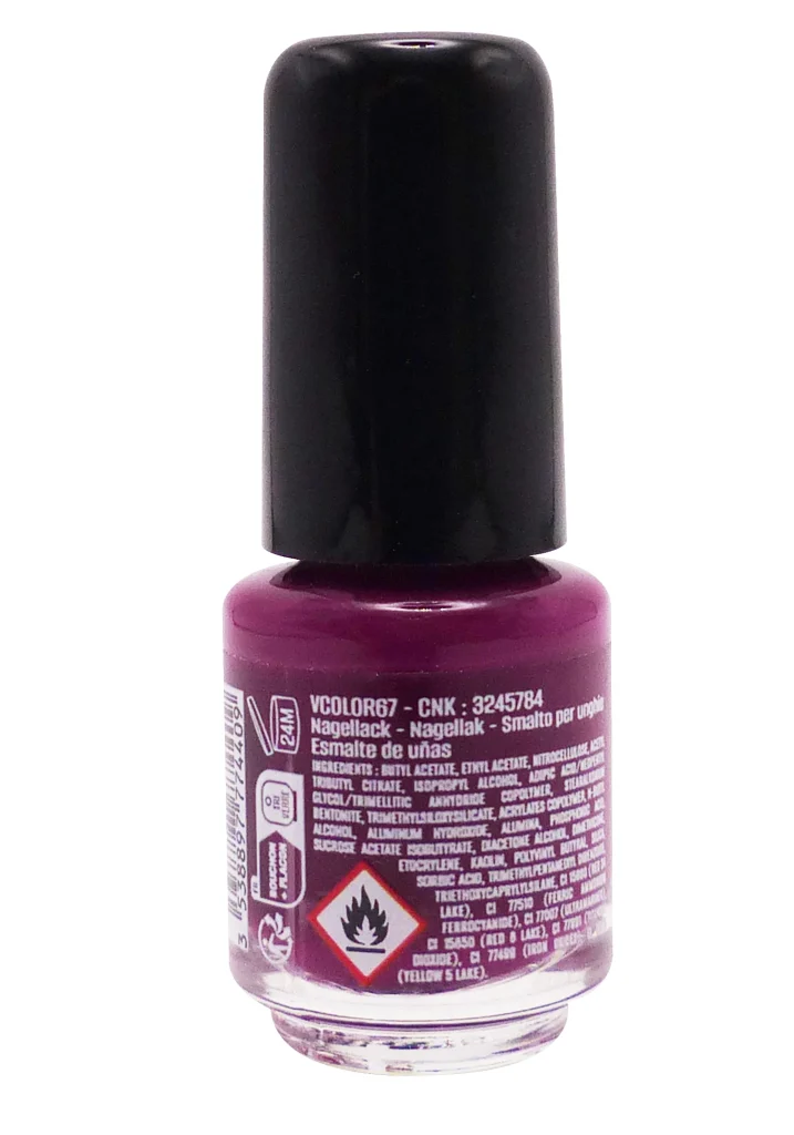 VITRY VERNIS A ONGLES MINI N°67 MYRTILLE 4ML 3 dos vernis pourpre