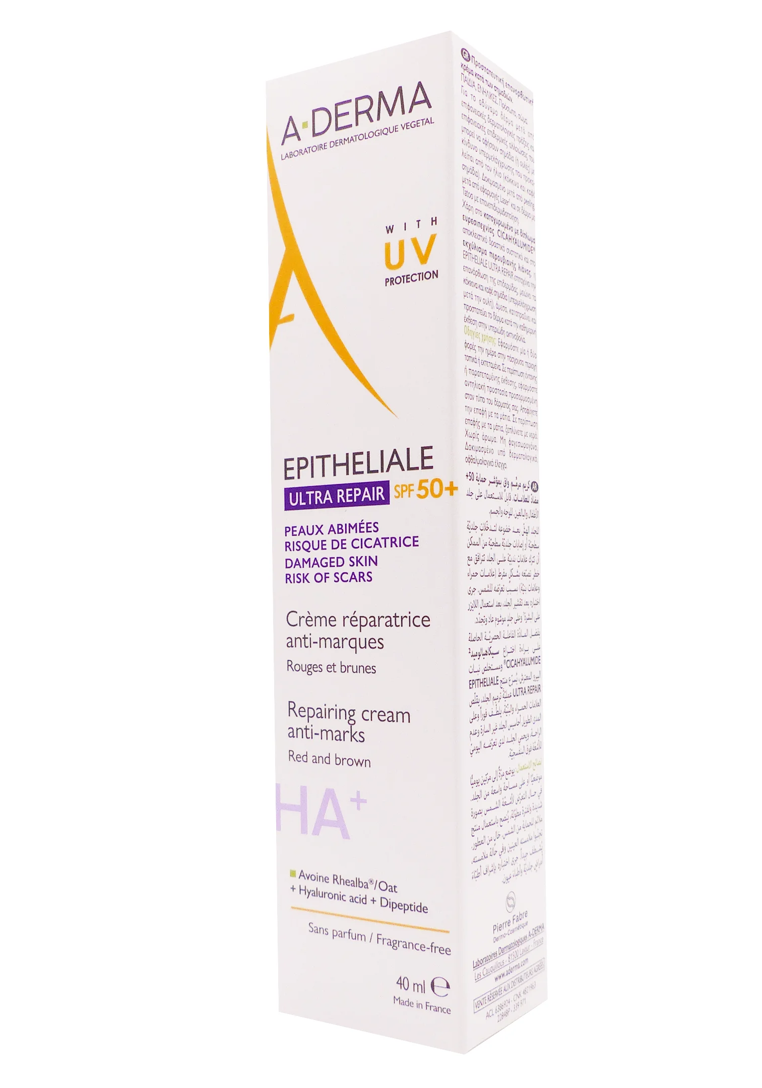 A-DERMA EPITHELIALE AH+ CREME SPF50+, 40 ML 1 a derma epitheliale ultra repair spf 50+ 40 ml