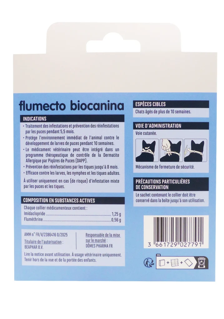 FLUMECTO BIOCANINA 1 COLLIER CHATS ANTIPARASITAIRE 38 CM 3 dos flumecto biocanina