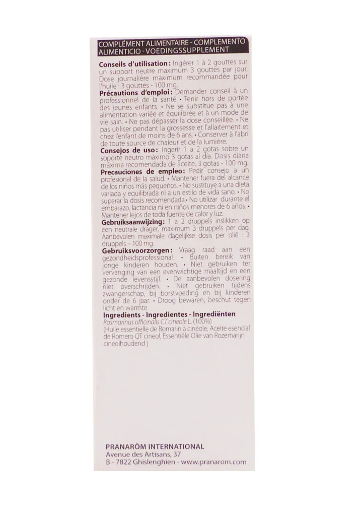 PRANAROM HUILE ESSENTIELLE ROMARIN A CINEOLE 10 ML 4 dos huile essentielle 5