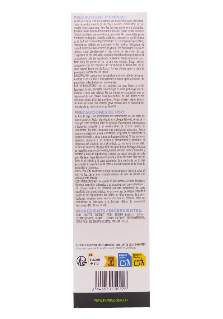 PHARMASCIENCE SHAMPOONG ANTI-POUX & LENTES 100 ML 4 dos shampooing traitant 100 ml