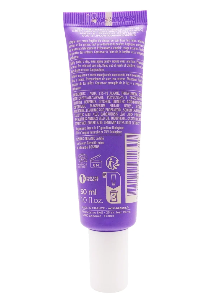 AVRIL SOIN CONTOUR DES YEUX ET LEVRES AU BAKUCHIOL BIO 30 ML 3 dos soin contour des yeux