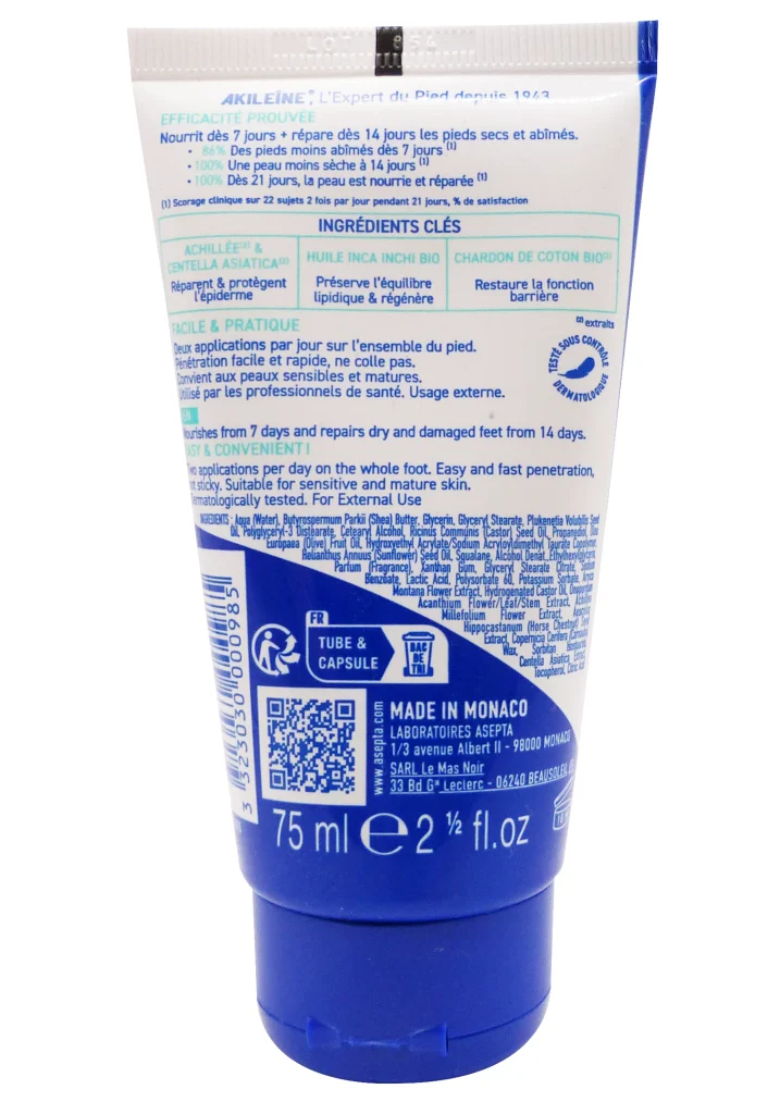 AKILEÏNE CREME NUTRI-REPARATRICE 75ML 3 akileine dos 1
